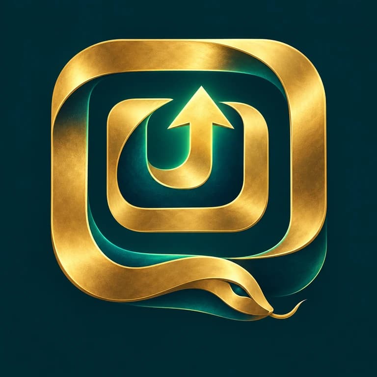 Woven Quest: a woven golden square, rising arrow, and serpent